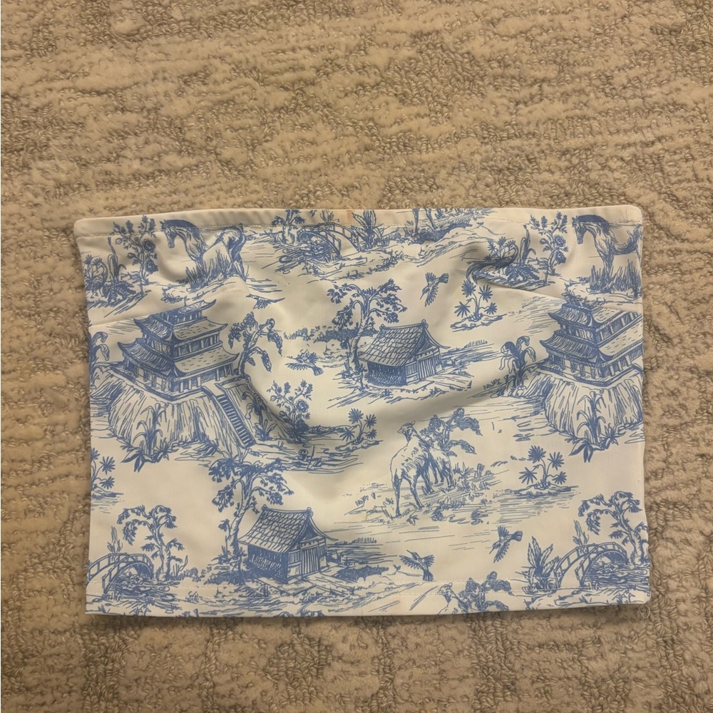 Edikted Delft Print Strapless Top | Size XS